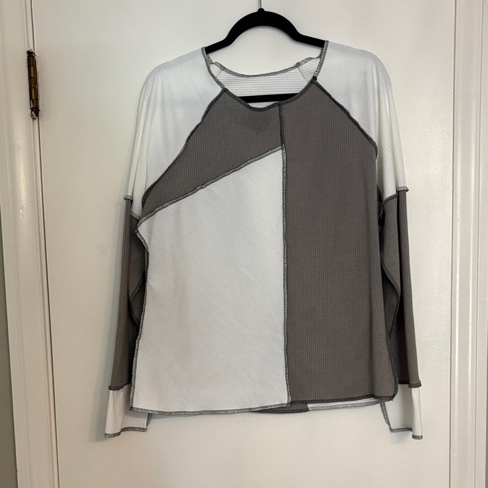SHEIN Gray and White Patchwork Blouse